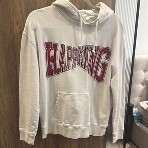 White Hoodie with Red 'Happening' Print